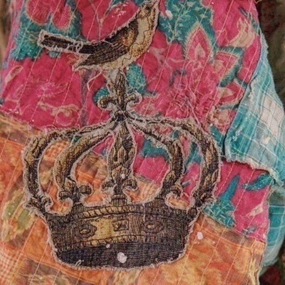 Magnolia Pearl Patchwork Quilted Gandhi Distressed Poncho Cropped Top NWT - Picture 9 of 9